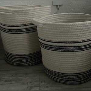 Striped Cream and Black Woven Baskets